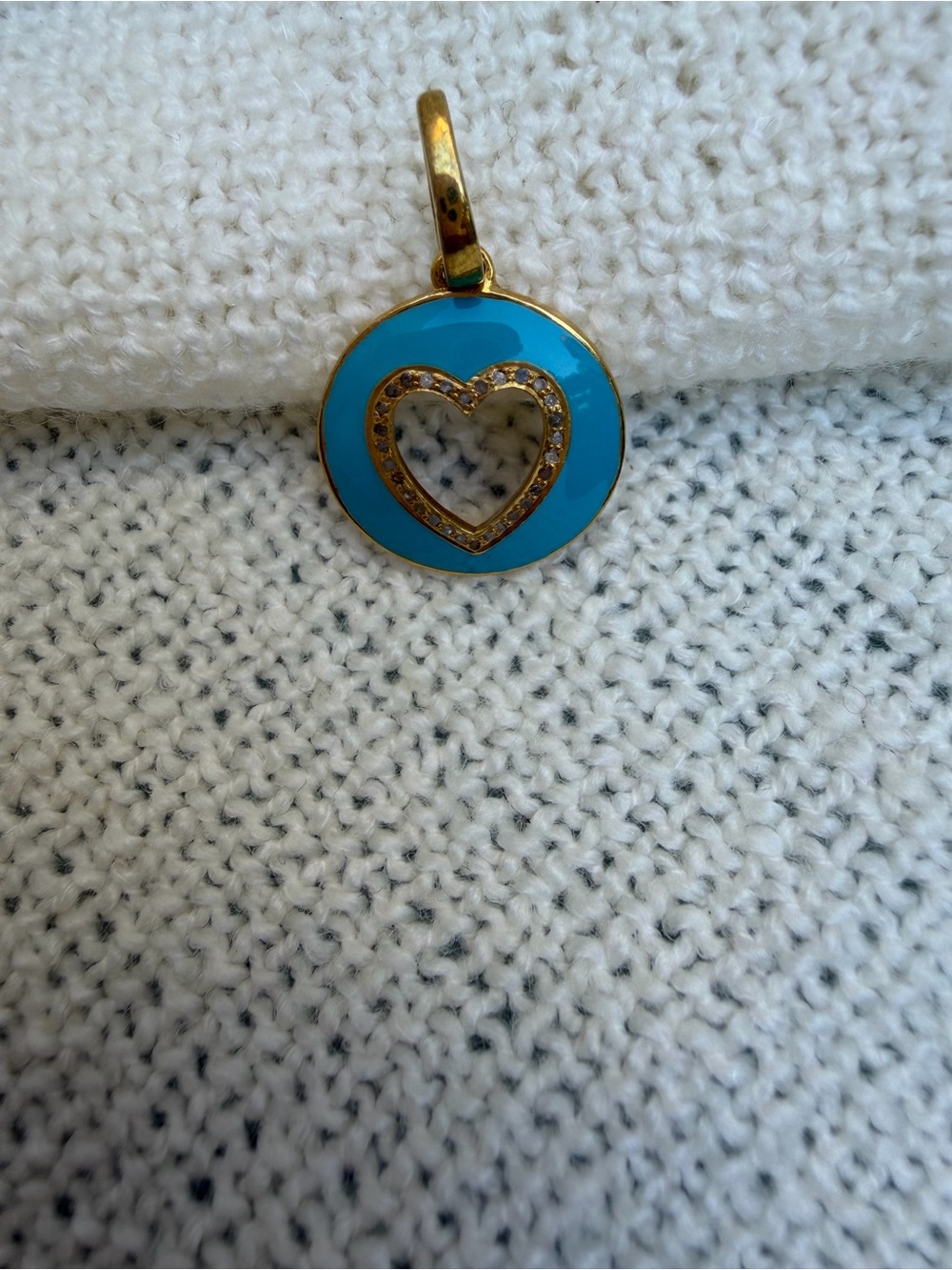 Robin’s egg Blue heart Pendant with real diamonds